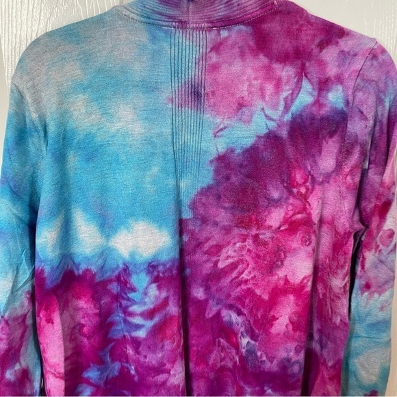 Hand tie dyed duster cardigan topper sweater jacket galaxy purple turquoise XL - Picture 8 of 10